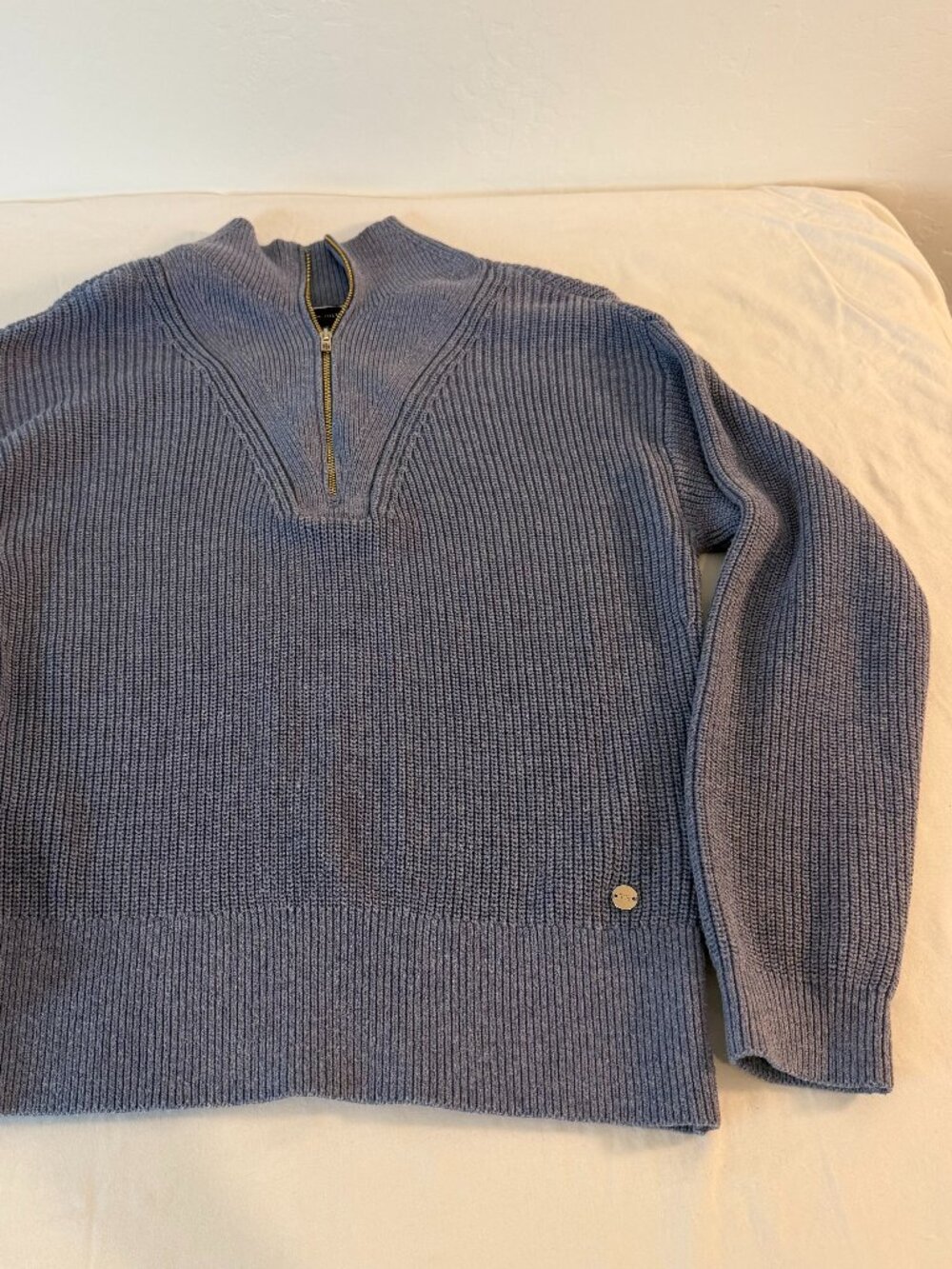 Tommy Hilfiger Women's Quarter Zip Rib Knit Sweater Blue Cotton Blend Size M